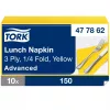 Tork Lunch szalvéta Sárga - 3 rétegű, 33x33cm, 1/4 hajtás, 150 lap (Karton - 10 csomag)