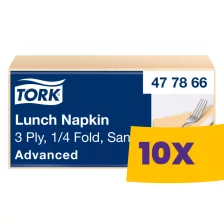   Tork Lunch szalvéta Csontszínű - 3 rétegű, 33x33cm, 1/4 hajtás, 150 lap (Karton - 10 csomag)