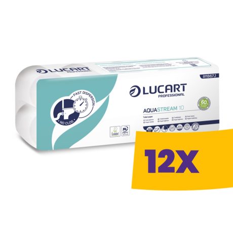 Lucart Aquastream 10 vízben oldódó extra hosszú WC papír - 2 rétegű, hófehér, 10 tekercses (Karton - 12 csomag)