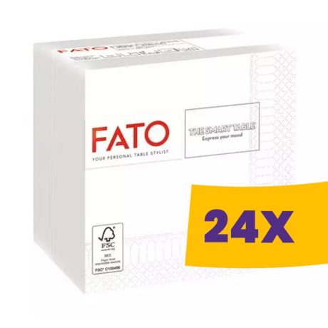 FATO Smart Table koktélszalvéta - 24x24cm, hófehér, 1/4 hajtott, 2 rétegű 100 lapos (Karton - 24 csomag)