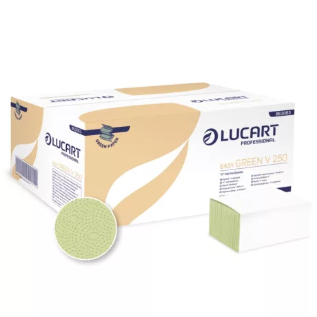 Lucart Easy Green V 250 hajtogatott kéztörlő - 1 rétegű, zöld, 250 lap (Karton - 20 csomag)