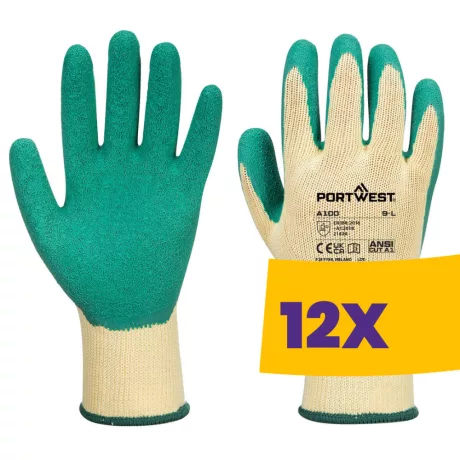 Portwest A100 Mártott latex védőkesztyű zöld (Karton - 12 pár)