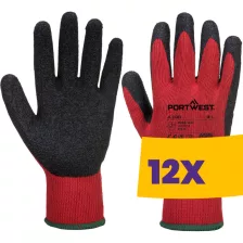   Portwest A100 Mártott latex védőkesztyű piros (Karton - 12 pár)