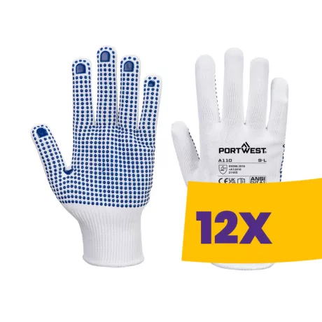 Portwest A110 Nylon PVC pontozott védőkesztyű fehér (Karton - 12 pár)