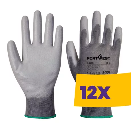 Portwest A120 Nylon védőkesztyű PU tenyérmártott szürke (Karton - 12 pár)