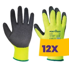   Portwest A140 Mártott latex védőkesztyű, téli kivitel sárga (Karton - 12 pár)