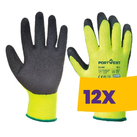 Portwest A140 Mártott latex védőkesztyű, téli kivitel sárga (Karton - 12 pár)