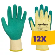   Portwest A150 Mártott latex munkavédelmi kesztyű (A100 öko verzió) zöld (Karton - 12 pár)