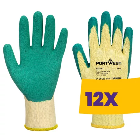 Portwest A150 Mártott latex munkavédelmi kesztyű (A100 öko verzió) zöld (Karton - 12 pár)