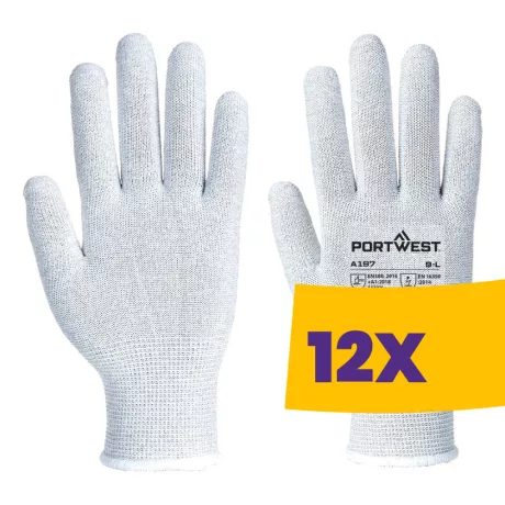 Portwest A197 Bevonat nélküli ESD védőkesztyű szürke (Karton - 12 pár)