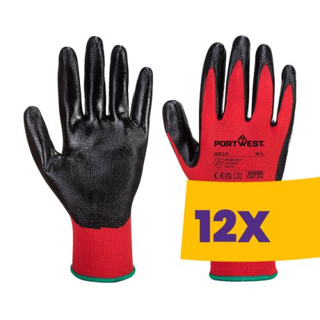 Portwest A310 Flexo Grip nitril védőkesztyű piros (Karton - 12 pár)