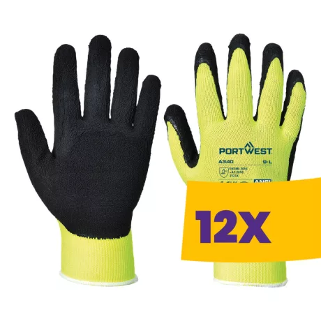 Portwest A340 Hi-Vis Grip mártott latex védőkesztyű sárga (Karton - 12 pár)