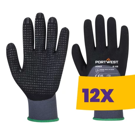 Portwest A353 DermiFlex Ultra Plus védőkesztyű fekete (Karton - 12 pár)