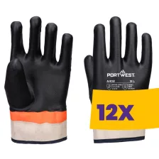   Portwest A402 Duplán mártott PVC kesztyű homok bevonattal fekete (Karton - 12 pár)