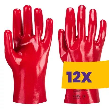 Portwest A427 PVC hosszú szárú védőkesztyű 27cm piros XL (Karton - 12 pár)
