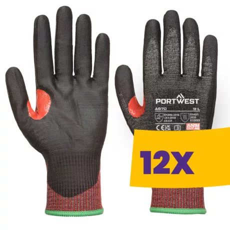 Portwest A670 AHR13 F Dark PU Cut vágásbiztos kesztyű fekete (Karton - 12 pár)