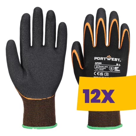 Portwest AP35 Grip 15 dupla nitril mártással ellátott kesztyű fekete (Karton - 12 pár)