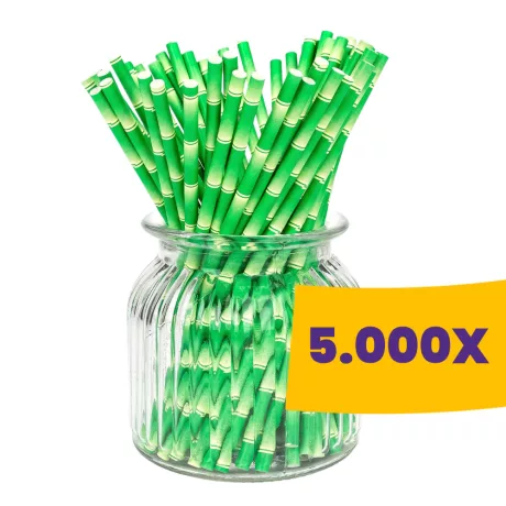 Szívószál papír bambusz mintás - 8mm átm. 23cm (Karton - 5000 db)