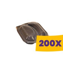   Ételszállító doboz fekete - tetővel, 2 részt osztott, mikrózható PP 1200ml (Karton - 200 db)