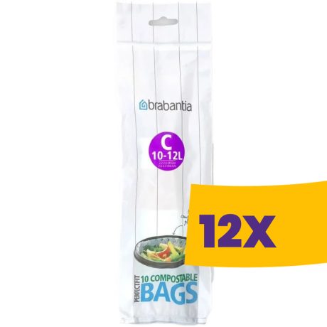 Brabantia PerfectFit Compostable 100%-ban lebomló szemeteszsák, C méret, 10-12L, 10 db/tek (Karton - 12 tekercs)