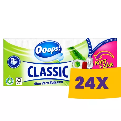 Ooops! Classic papírzsebkendő Aloe Vera - 3 rétegű, 90db (Karton - 24 csomag)