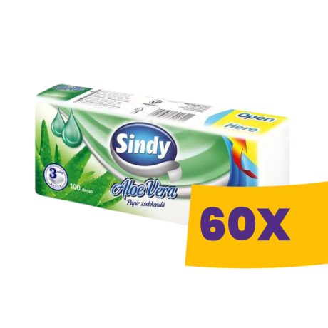 Sindy Aloe Vera papírzsebkendő - 3 rétegű 100db (Karton - 60 csomag)