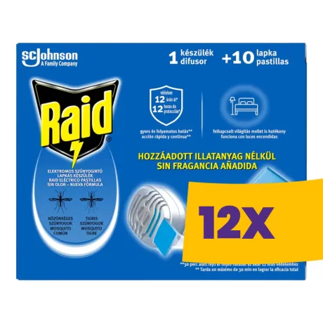 Raid elektromos lapkás szúnyogirtó készülék + 10db utántöltő (Karton - 12 csomag)