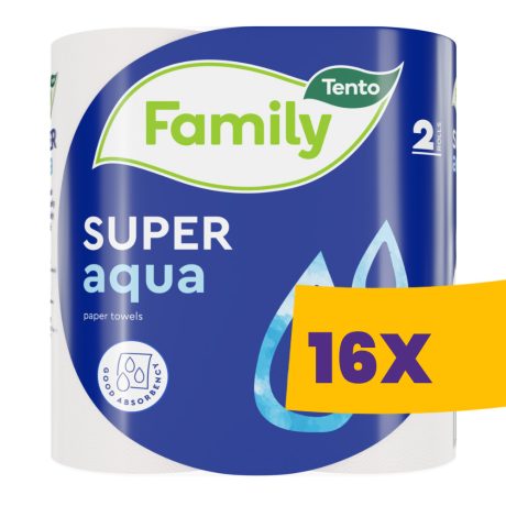 Tento Family Super Aqua háztartási papírtörlő - 2 rétegű, 2 tekercs (Karton - 16 csomag)