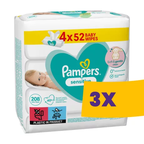 Pampers Sensitive nedves popsitörlő 4x52db (Karton - 3 csomag)