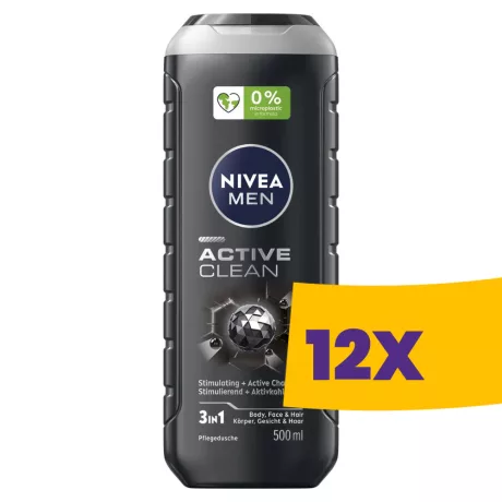 Nivea Men 3in1 férfi tusfürdő Active Clean 500ml (Karton - 12 db)