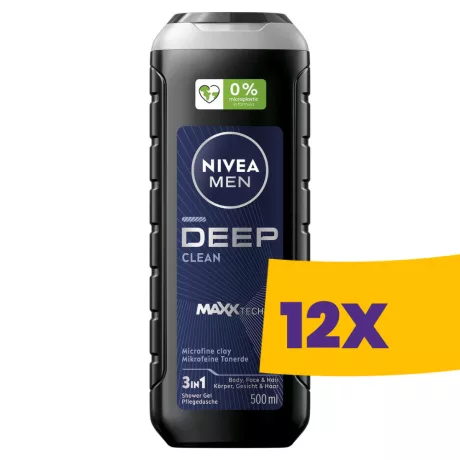 Nivea Men 3in1 férfi tusfürdő Deep Clean 500ml (Karton - 12 db)