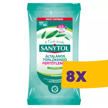 Sanytol fertőtlenítő törlőkendő Eukaliptusz 120db (Karton - 8 csomag)