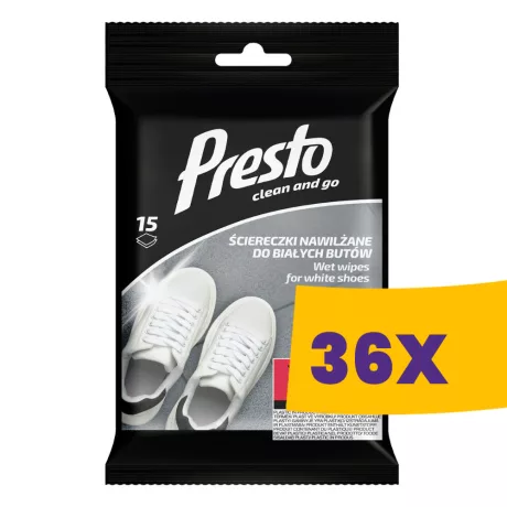 Presto nedves cipőtisztító kendő fehér cipőkhöz 15db (Karton - 36 csomag)