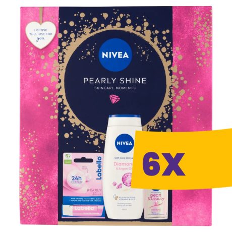 Nivea Pearly Shine Ajándékcsomag - Tusfürdő + Golyós dezodor + Labello (Karton - 6 csomag)