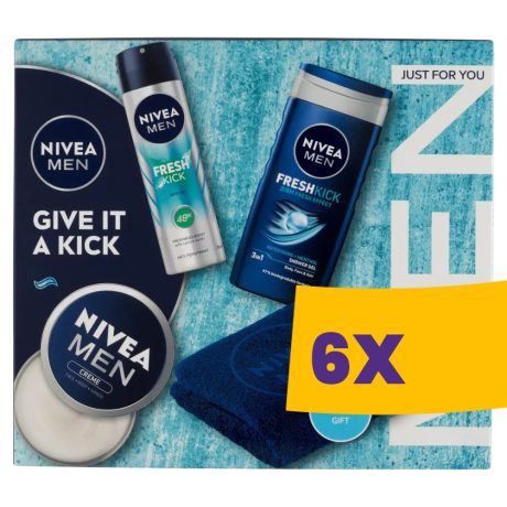 Nivea Give it a Kick Ajándékcsomag törülközővel - Tusfürdő + Dezodor + Hidratáló krém (Karton - 6 csomag)