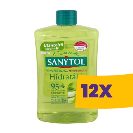 Sanytol fertőtlenítő és hidratáló folyékony szappan utántöltő Zöld tea és Aloe vera 500ml (Karton - 12 db)