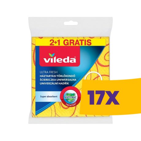 Vileda Ultra Fresh antibakteriális törlőkendő 3 db-os (Karton - 17 csomag)