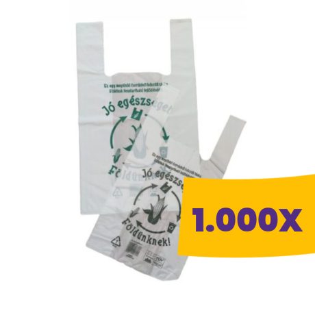 Ingvállas szatyor PLA biológiailag lebomló 30x50cm 100db/csomag (Karton - 1000 db)