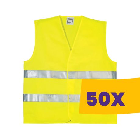 Fluo jól láthatósági mellény, 2 keresztcsíkkal, Sárga (Karton - 50 db)