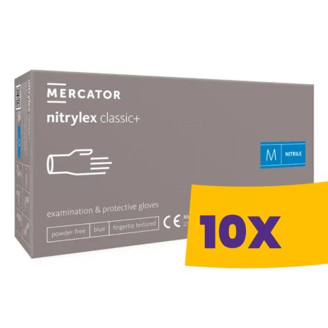 Mercator Nitrylex Classic+ Blue vastagított púdermentes nitril vizsgálókesztyű kék 100db (Karton - 10 csomag)