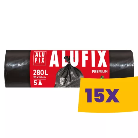 Alufix Premium EXTRA erős szemeteszsák 280L - 115*135cm, 5db/tek (Karton - 15 tekercs)