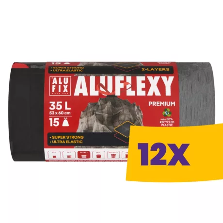 Alufix Aluflexy kétrétegű zárószalagos szemeteszsák 35L - 53*60cm, 15db/tek (Karton - 12 tekercs)