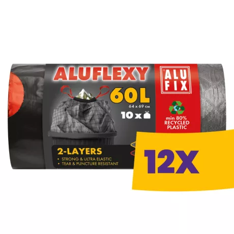 Alufix Aluflexy kétrétegű zárószalagos szemeteszsák 60L - 64*69cm, 10db/tek (Karton - 12 tekercs)