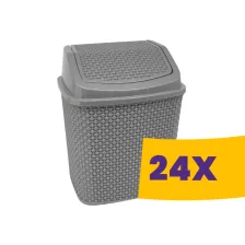   Rattan hatású fürdőszobai billenőfedeles szemetes Szürke 6L (Karton - 24 db)