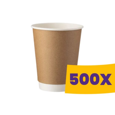 Duplafalú papírpohár kraft-fehér - 90mm 350ml (Karton - 500 db)