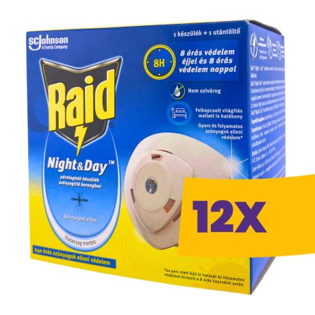 Raid Night & Day 240 órás szúnyogirtó párologtató készülék + 1db utántöltő (Karton - 12 db)