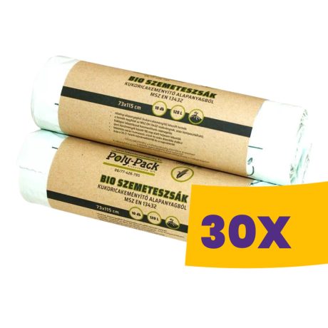 Poly-Pack lebomló PLA szemeteszsák 120L - 73*115cm, 10db/tek (Karton - 30 tekercs)
