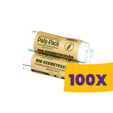 Poly-Pack lebomló PLA szemeteszsák 30L - 50*60cm, 10db/tek (Karton - 100 tekercs)