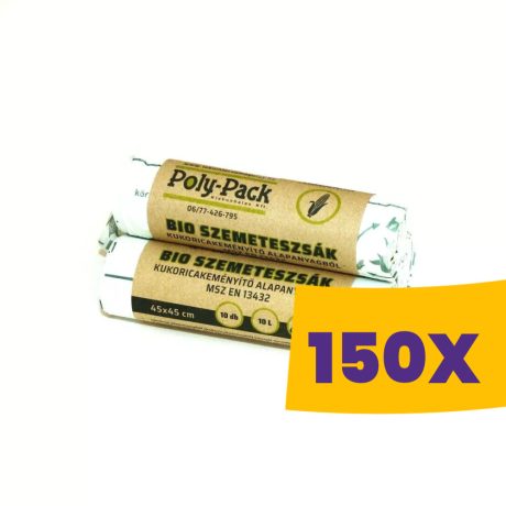 Poly-Pack lebomló PLA szemeteszsák 10L - 45*45cm, 10db/tek (Karton - 150 tekercs)