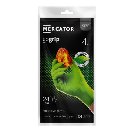 Mercator GoGrip Green púdermentes nitril védőkesztyű zöld 4db